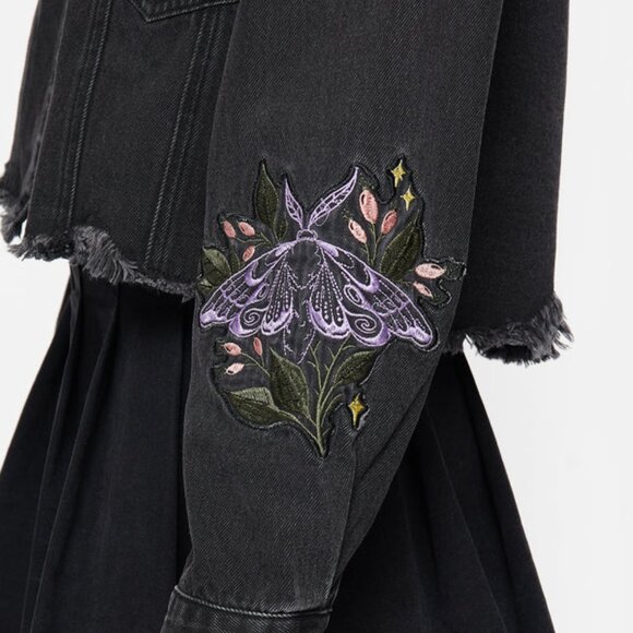 Nirah Forest Witch Black Denim Embroidery Jacket Disturbia - Picture 3 of 5